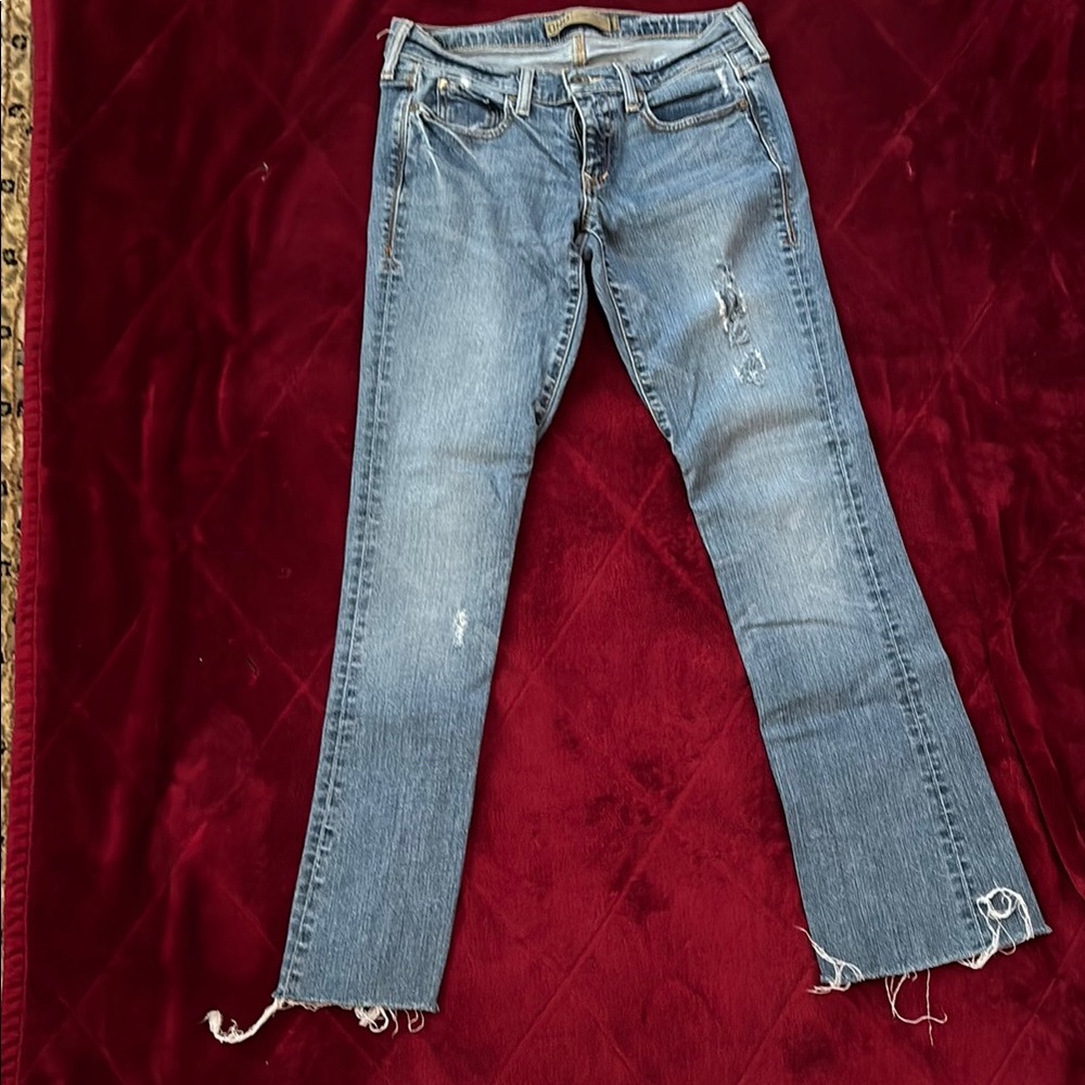 OND Classic Blue Distressed Women's Jeans Ultra Low Waist Boot Cut